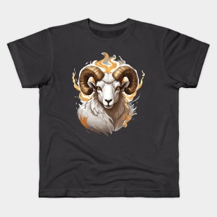 Farm Ram Sheep with Large Horns and Fire Kids T-Shirt